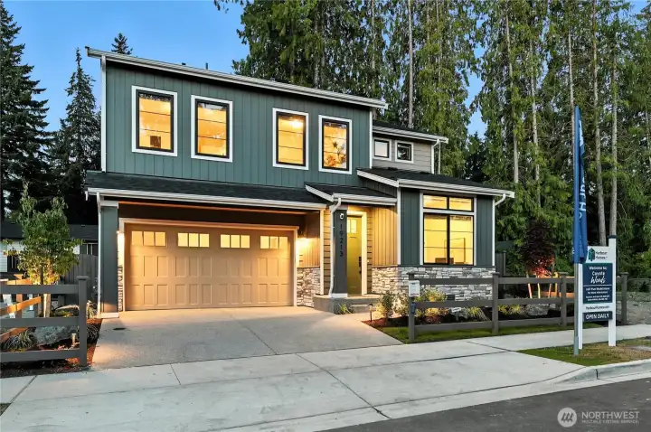Photo of Coyote Woods Model Home showing Elevation B.  Lot 07 will be built with Elevation A.