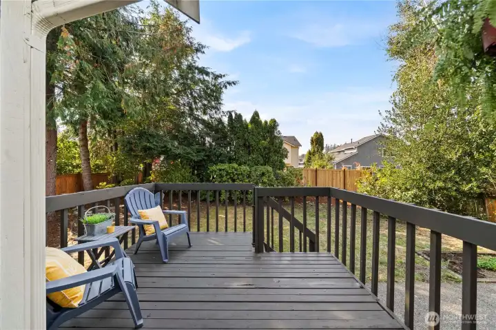 Deck can hosts chairs and your grill