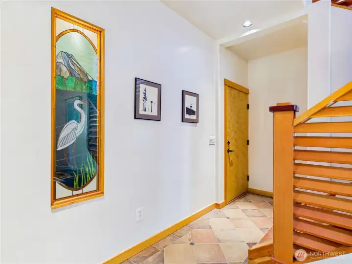 This stained glass window is installed and backlite