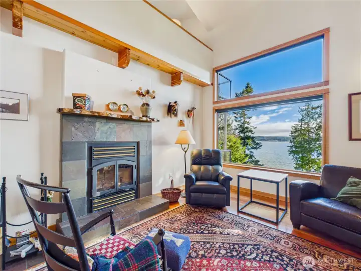 Wood fireplace with views to boot!