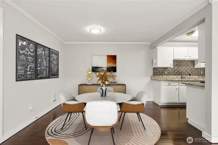 Virtually staged dining room Virtually staged dining room