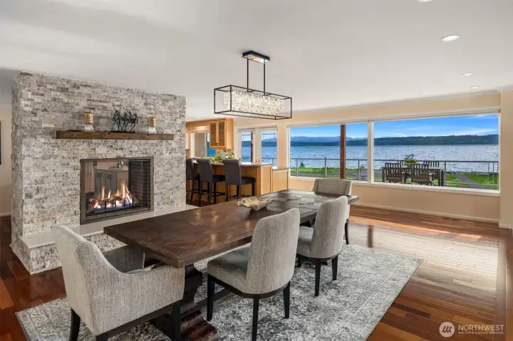 Imagine intimate dinner parties by the fire, with breathtaking Olympic Mountain and water views creating an unforgettable backdrop.
