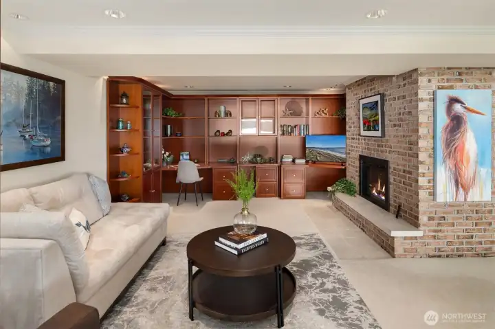 Guests can enjoy their own private lower-level retreat, complete with a cozy fireplace and comfortable living space all to themselves.