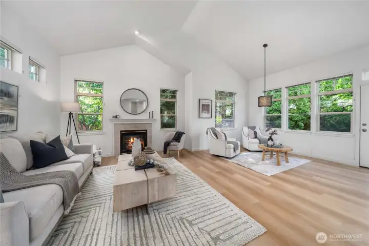 Look out to the tree lined community with the Sammamish River Trail just outside your back door.