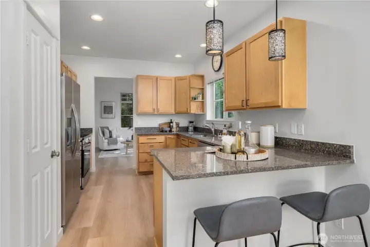Kitchen with convenient eating bar