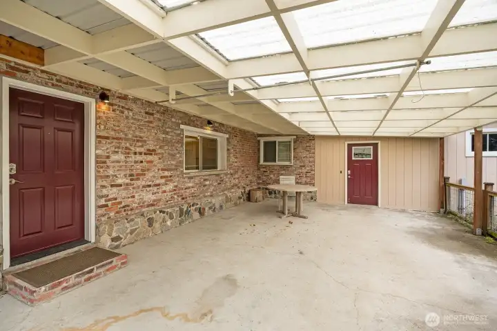 Covered porch with pass through from kitchen