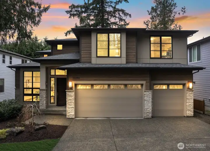 Stunning twlight view welcomes you home - 22250 NE 3rd Court, Sammamish