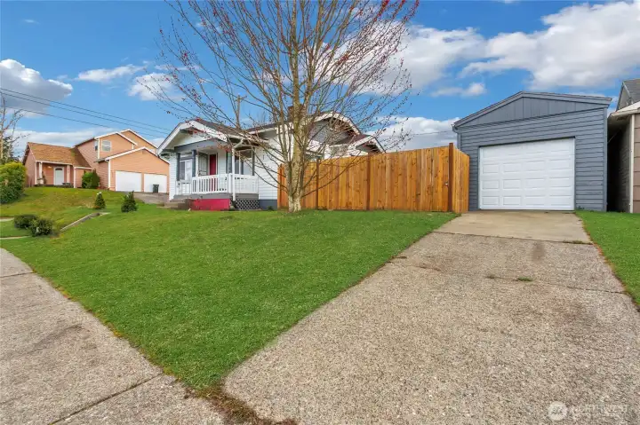 Front of home and detached garage