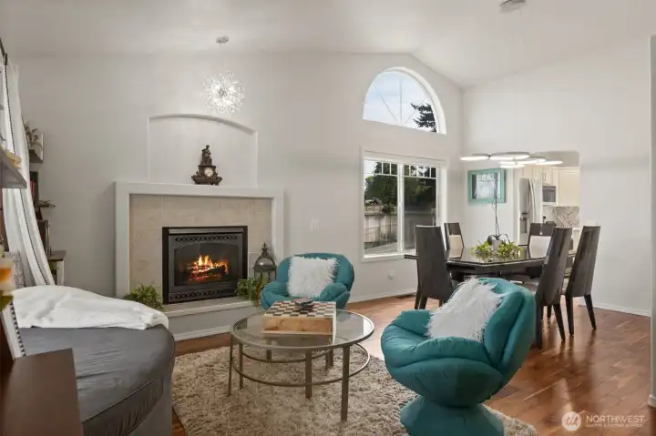 Cozy up by the gas fireplace.