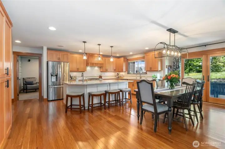 The covered back patio is located just off of the kitchen.