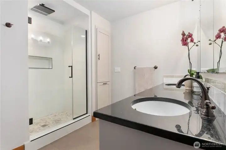 The primary bathroom has been fully updated.