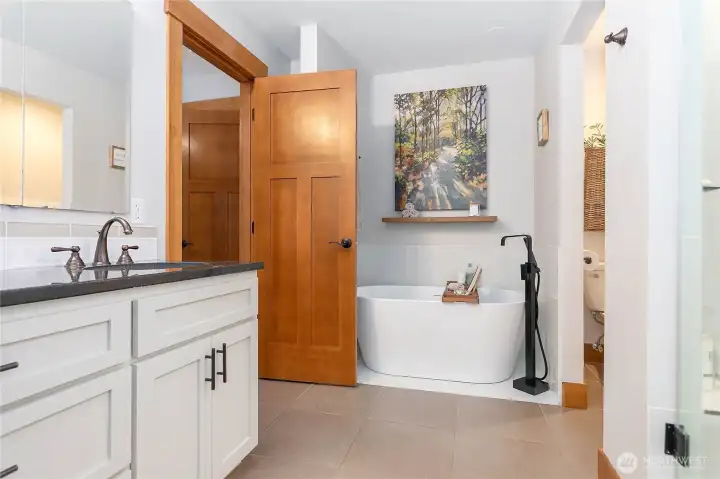 Primary bathroom with soaking tub.
