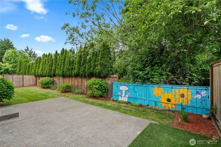 Private, fully fenced backyard offering a peaceful outdoor retreat with mature border trees and plenty of space for summer BBQs, gardening, or play Private, fully fenced backyard offering a peaceful outdoor retreat with mature border trees and plenty of space for summer BBQs, gardening, or play