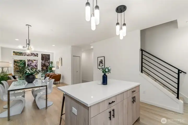 Partially Open Staircase with Custom Metal Railings to Upper Level Partially Open Staircase with Custom Metal Railings to Upper Level