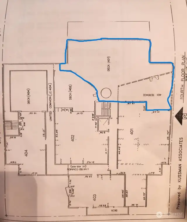 The outlined area is the patio that belongs to Unit 401