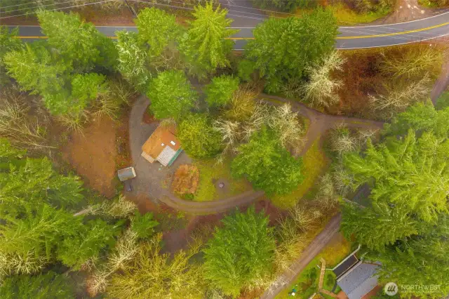 Looking down on the 2 parcels where the cabin is