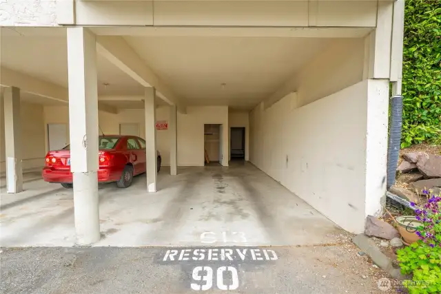 Garage space and private storage room.
