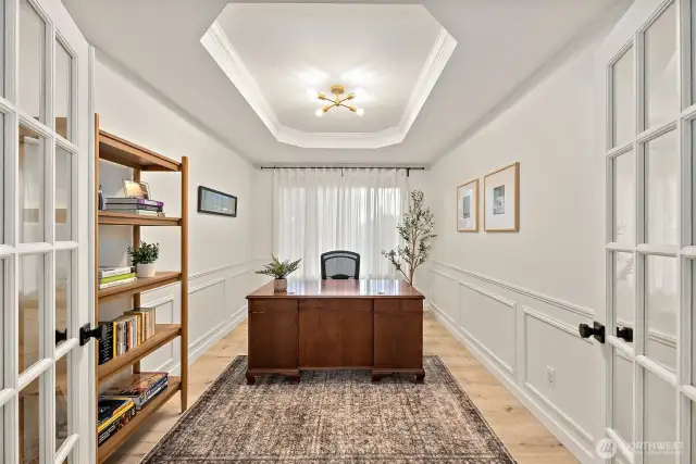 Home Office or Guest / Flex Room w/ French Doors & Cove Ceiling!