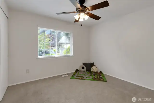 Third bedroom, ceiling fan, wall to wall closet