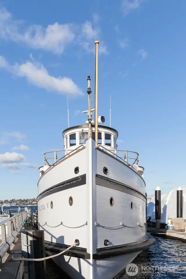 One of Lake Union’s many maritime treasures, this historic vessel recalls Seattle’s working waterfront past — part of the living backdrop just beyond the S.S. Guppy’s deck.