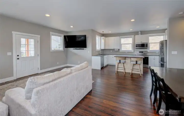 Kitchen, great room, & dinning area