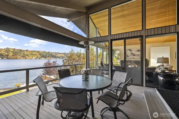 Covered lakeside deck for year-round enjoyment