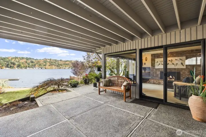Covered lakeside patio