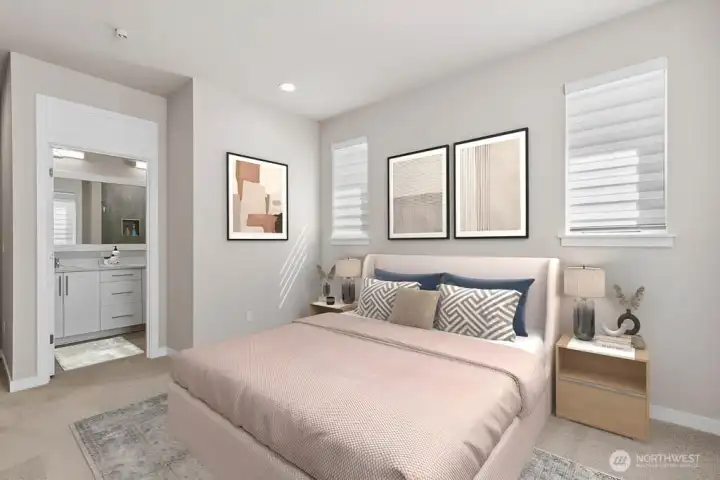 Primary suite has a spacious bathroom as well.