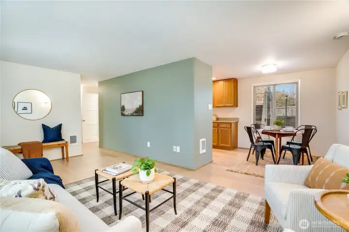 living room with accent wall