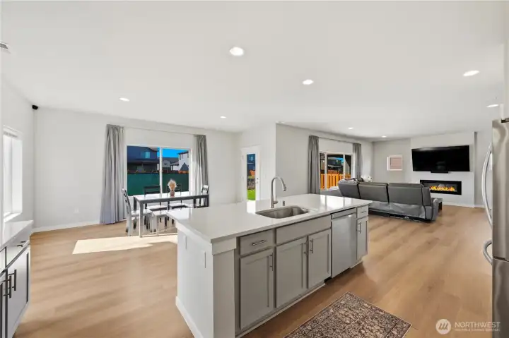 Easy flow between dining, kitchen, and living spaces.