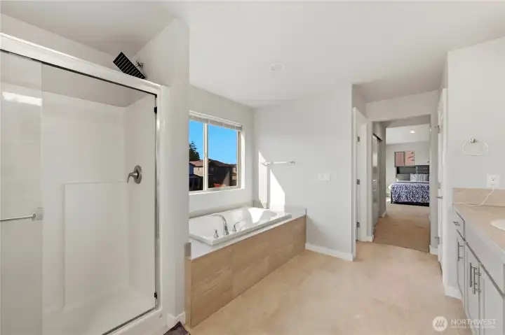 Separate shower offering convenience and space.