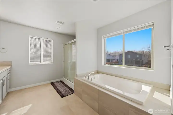 Five-piece ensuite bath adds spa-like comfort.