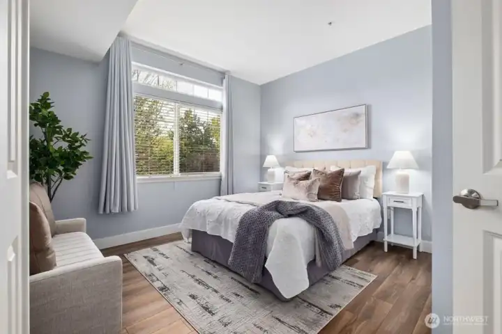 Double doors open to secondary bedroom - could double as your home office