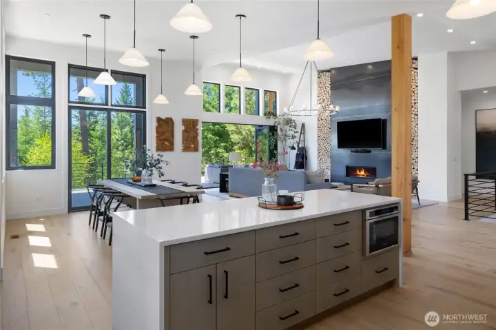 Kitchen with views of main living area