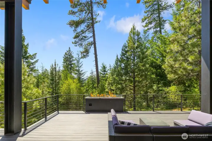 Outdoor elevated deck with gas firepit