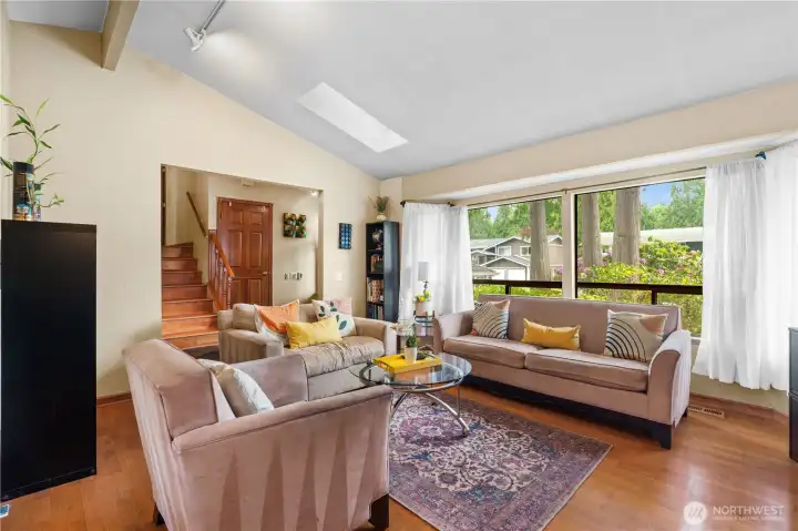 Light-filled living room with big picture windows