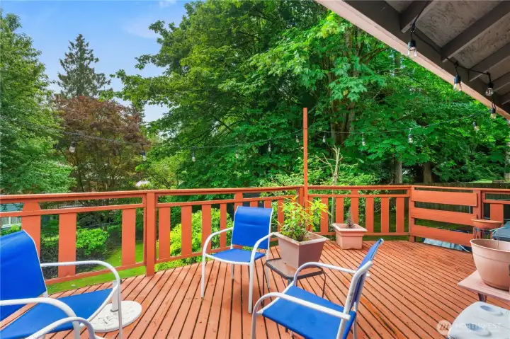 Large entertainment deck overlooking the private fully fenced backyard.