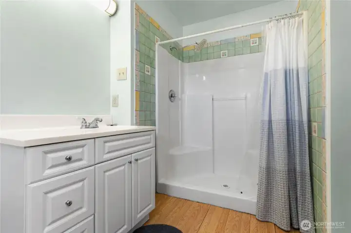 Walk-in shower in the primary bathroom Walk-in shower in the primary bathroom