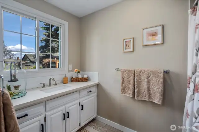 3/4 bathroom off the kitchen