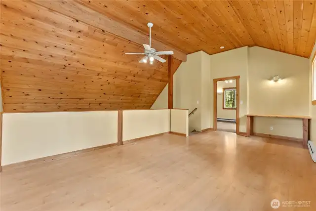 Abundant natural light , beautiful wood ceilings, built in office space.