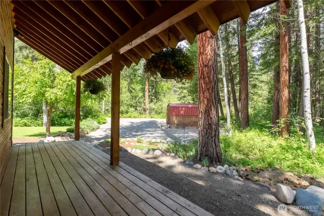 Covered entry porch with seating space