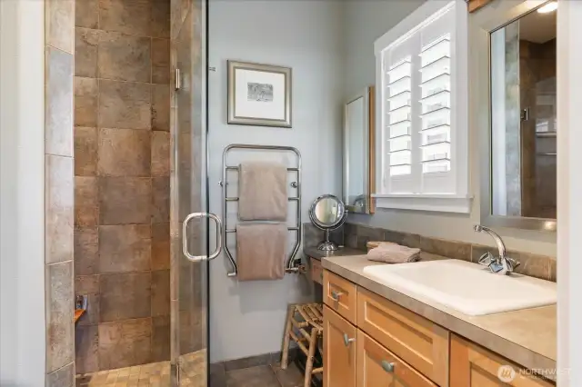 Top Floor-Primary Bath with heated towel rack and custom shower