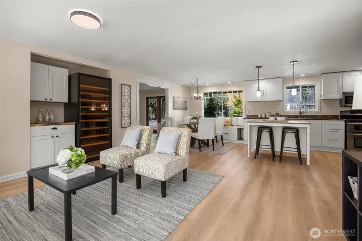 Cook, dine, and relax—all within view in this open and connected design.