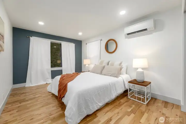 Main floor bedroom with mini-split heating and cooling.