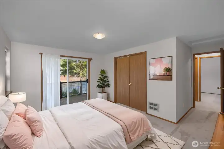 Virtual staging of the primary bedroom. Virtual staging of the primary bedroom.