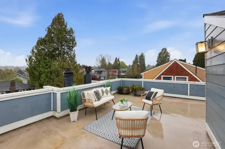 Privately situated rooftop deck.