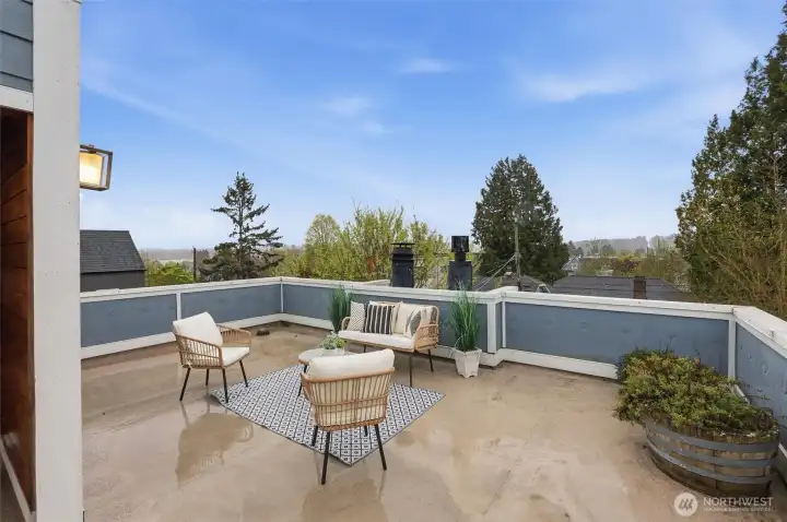 Rooftop deck offers excellent views and tons of space of entertaining or urban gardening.