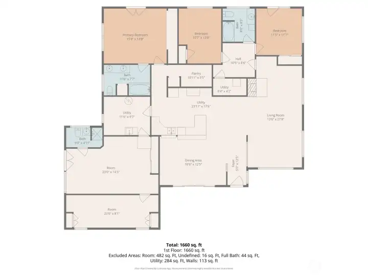 Thoughtfully designed 3-bedroom layout offering 1,660 sq ft of living space, featuring a spacious primary suite, multiple flexible-use rooms, expansive living area, dedicated dining space, and generous utility/storage areas—ideal for customization, expansion, or reimagining to fit your vision.