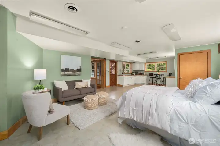 Studio-like layout with bedroom / sleeping area opens to kitchenette.