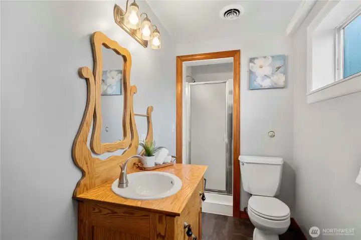 3/4 bathroom located on the lower level.